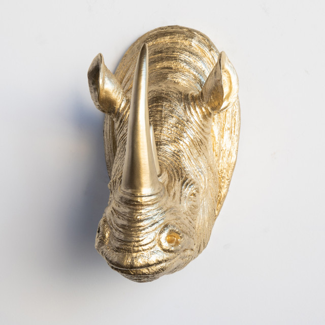 Faux Metallic Rhinoceros Wall Decor, Gold Contemporary Wall
