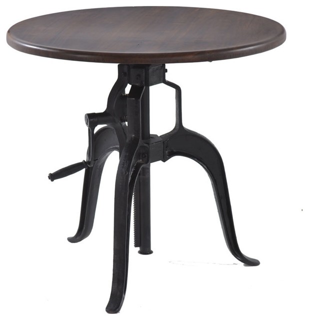 30 Dia Adjule Side Table Hand Crank Iron Base Table Hand Crank Iron Base