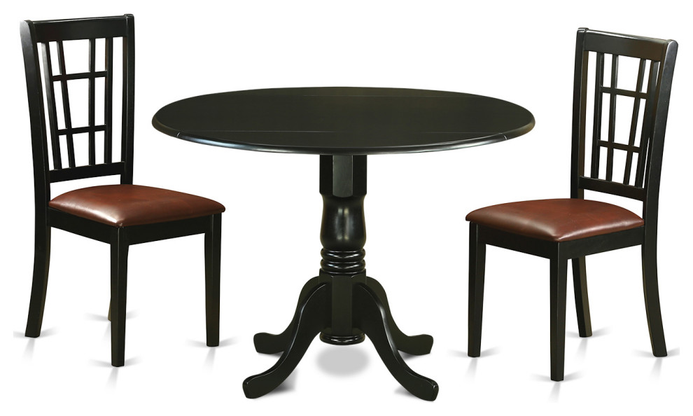 East West Furniture Dublin Wood 3Piece Dining Set In Black Finish