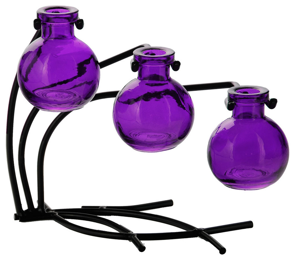 Casablanca Three Recycled Glass Vases And Metal Stand Contemporary Vases By Couronne Co