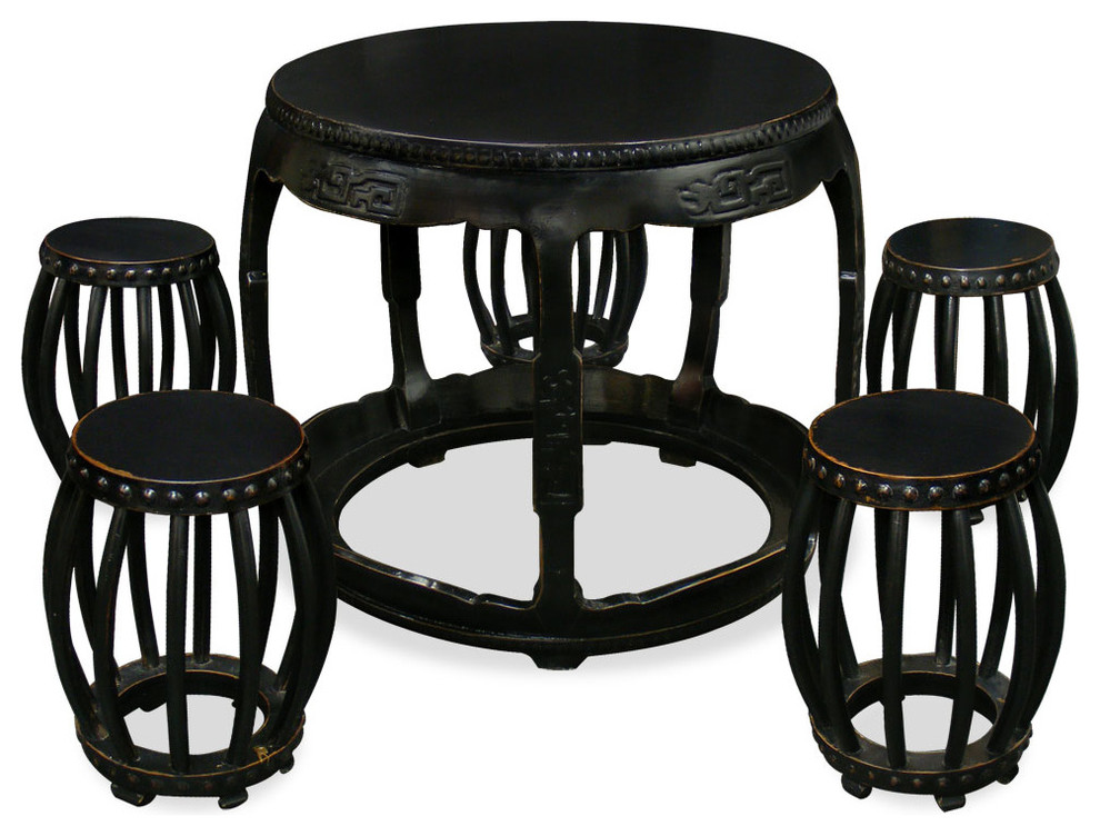 Elmwood Drum Table With 5 Stools