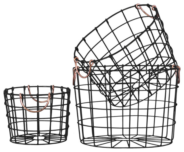 Round Nesting Wire Basket With 2 Handles Black 3 Piece Set Round Nesting Wire Basket With 2 Handles Black 3 Piece Set Baskets