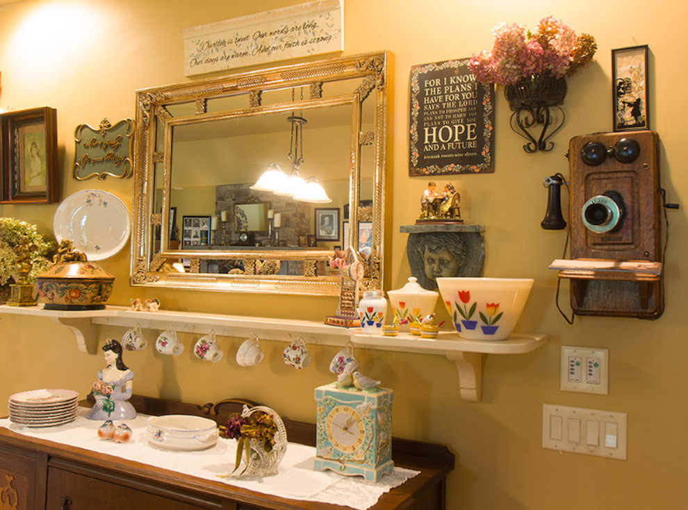 Mid-sized eclectic u-shaped open concept kitchen photo with no island