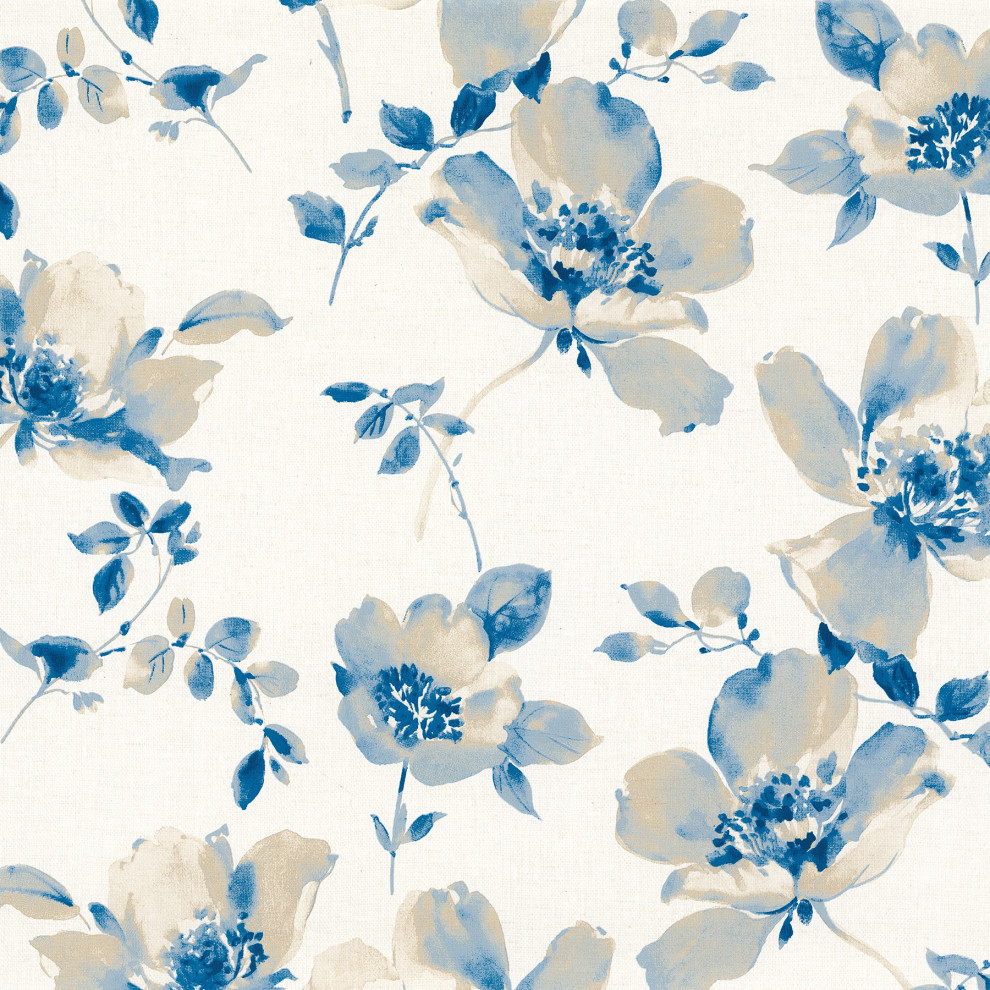 Ludor Blue Floral Wallpaper, Sample - Contemporary - Wallpaper - by  Brewster Home Fashions | Houzz