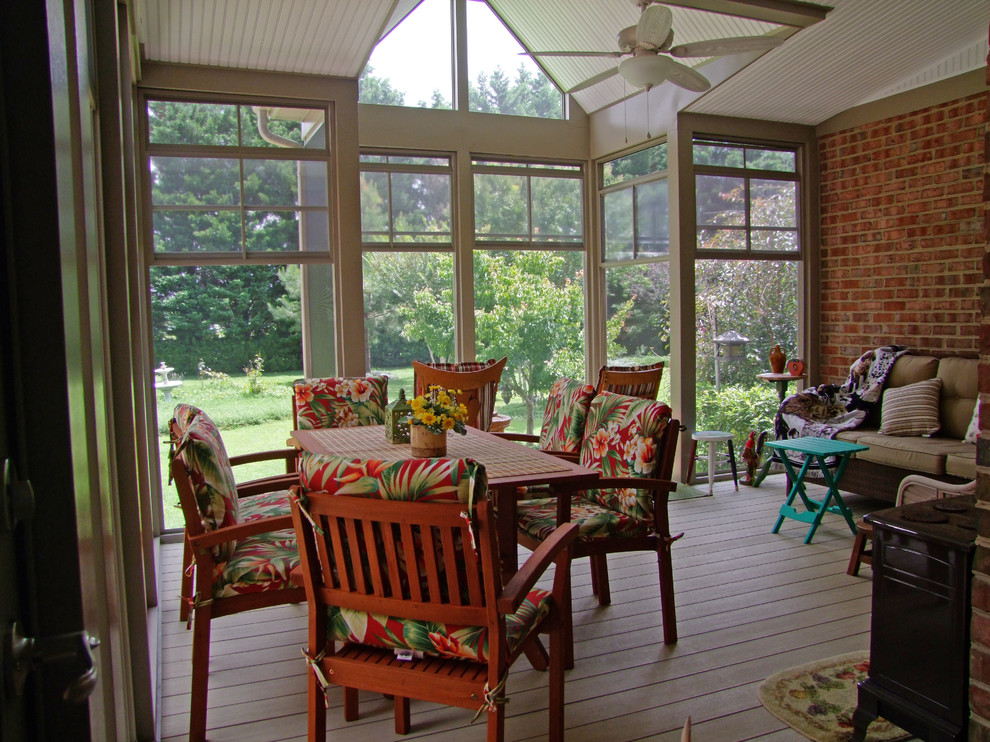 Inspiration for a mid-sized eclectic sunroom in Other with dark hardwood floors, no fireplace and a standard ceiling.