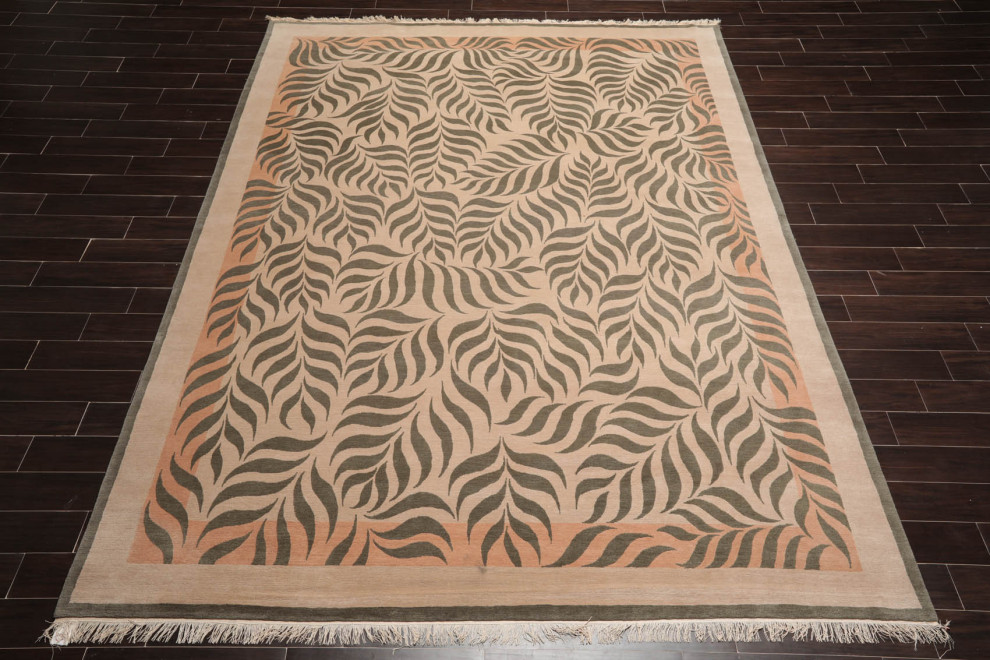 9'x12' Hand Knotted Wool Area Rug Beige, Gray, 9x12 Contemporary