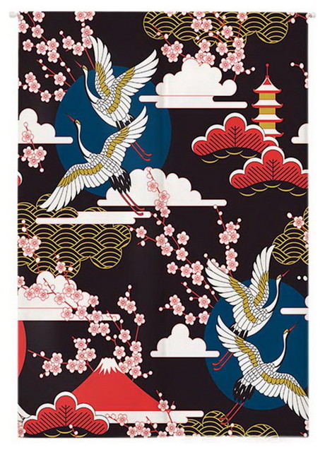 Moon Wildflower Print Japanese NOREN Door Curtain Room Doorway Divider Tapestry
