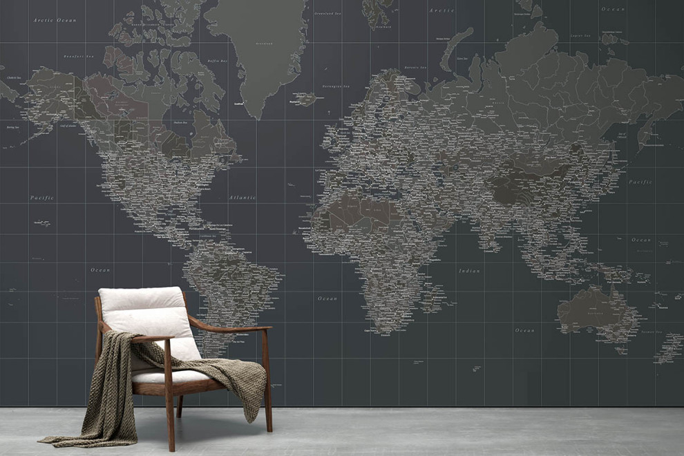 Фотообои Карта мира на английском темная