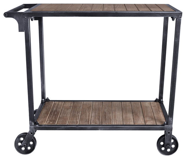 Moka Industrial Kitchen Cart, Industrial Gray and Pine Wood