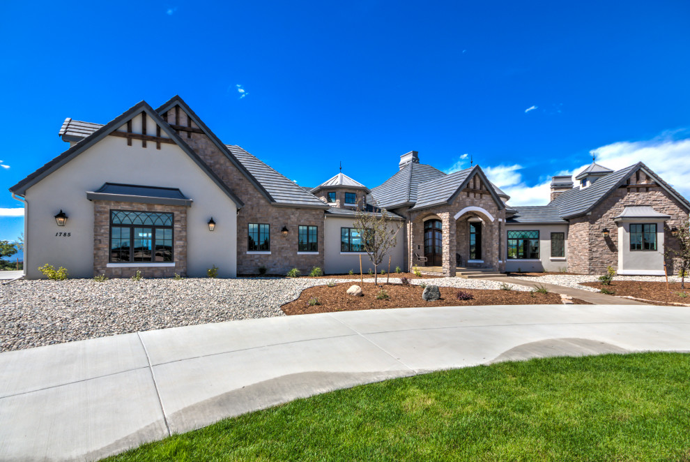 Example of a transitional home design design in Denver