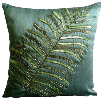 Leaf Western Throw Pillows Dark Green 20"x20" Art Silk, Floating Leaf