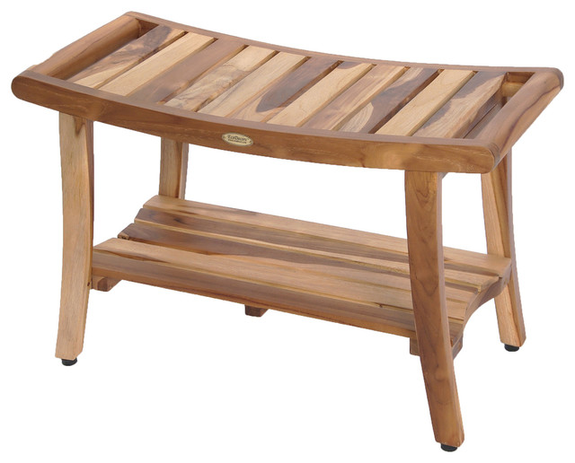 EcoDecors EarthyTeak Harmony 30" Teak Shower Bench With Shelf And LiftAide Arms