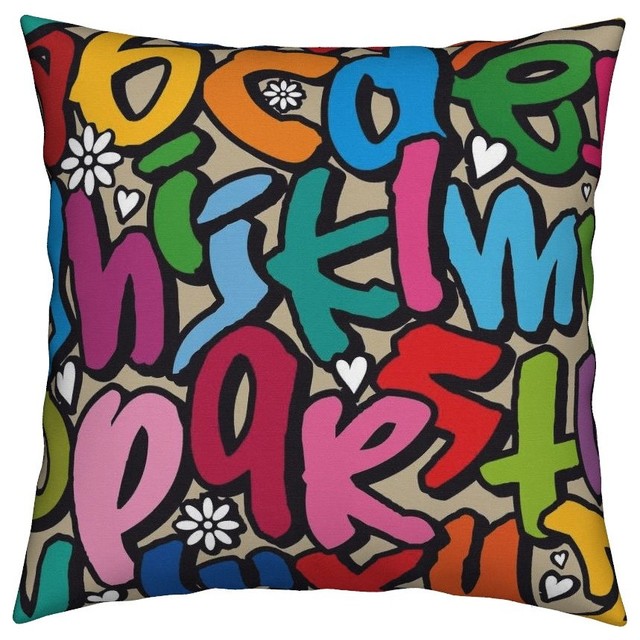 Graffiti Street Art Alphabet Abstract Throw Pillow Contemporary
