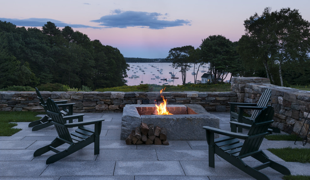 Design ideas for a traditional patio in Portland Maine with a fire feature and no cover.