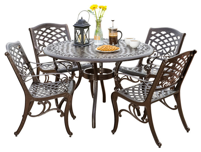 Gdf Studio 5 Piece Covington Outdoor Cast Aluminum Dining Set Gdf Studio 5 Piece Covington Outdoor Cast Aluminum Dining Set Traditional Sets By Gdfstudio