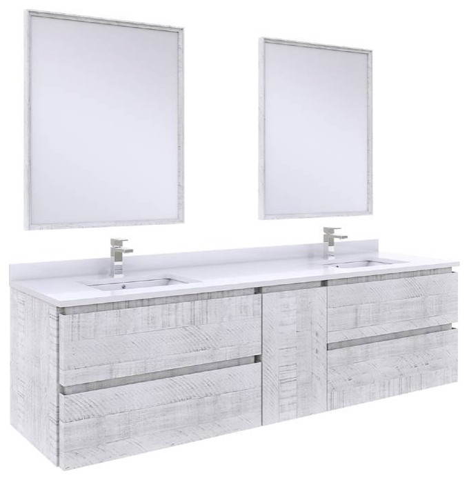 Formosa Modern 72" Rustic White Wall Mount Double Sink Vanity Set Farmhouse Bathroom