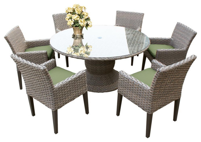 Monterey 60" Outdoor Patio Dining Table With 6 Chairs With Arms, Cilantro