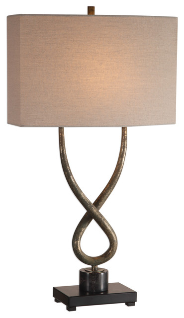 Rustic Modern Steel Twist Loop Table, Industrial Bronze Iron Table Lamp With Beige Hardback Shade
