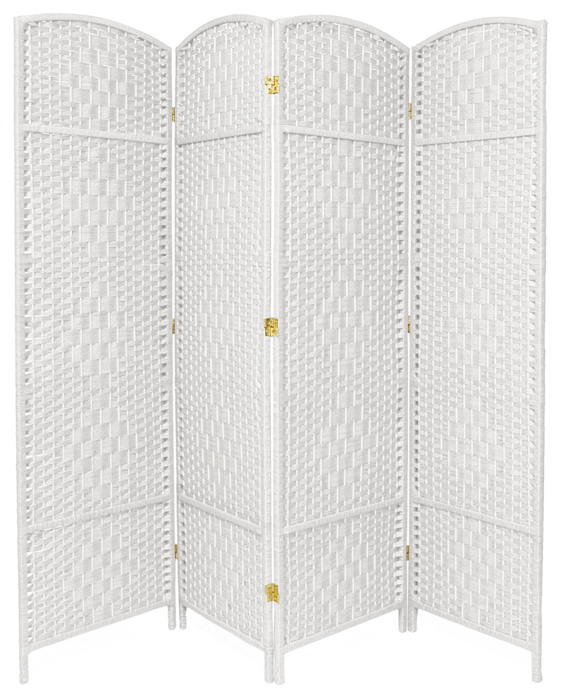 6' Tall Diamond Weave Fiber Room Divider, White, 4 Panel