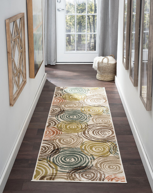 Joelle Contemporary Abstract Ivory Runner Rug, 2' x 7'