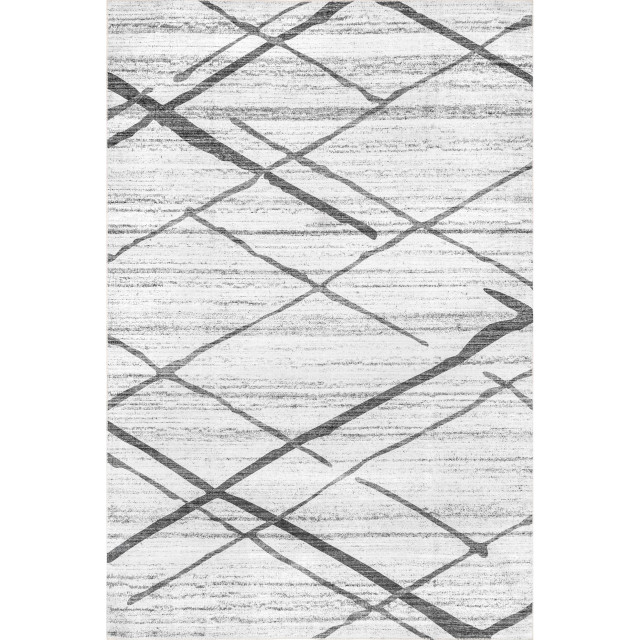 nuLOOM Trellis Stripes Machine Washable Area Rug, Light Gray 6' x 9'
