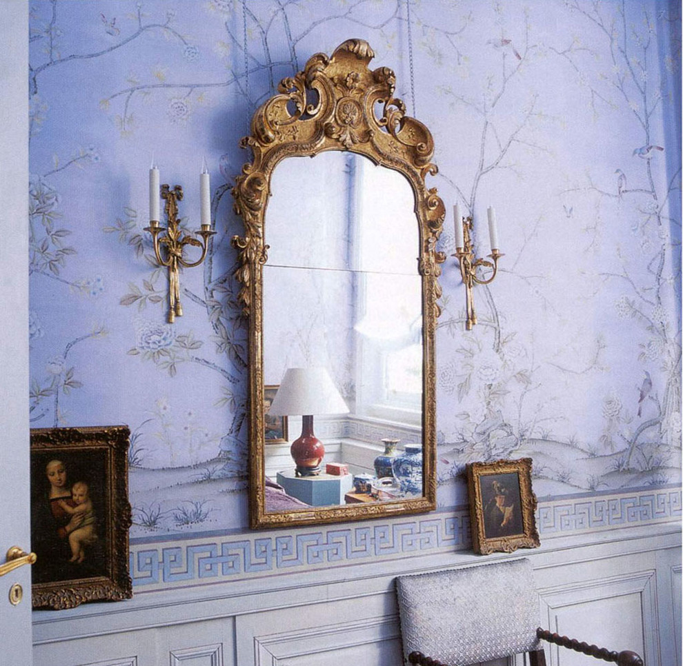 Handprinted Chinoiserie wallpaper in interior design - Transitional ...