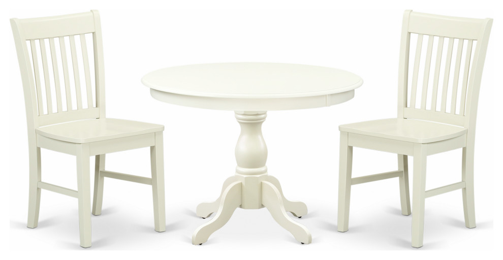 3Piece Dining Set, Linen White Table, 2 Linen White Chairs, Linen