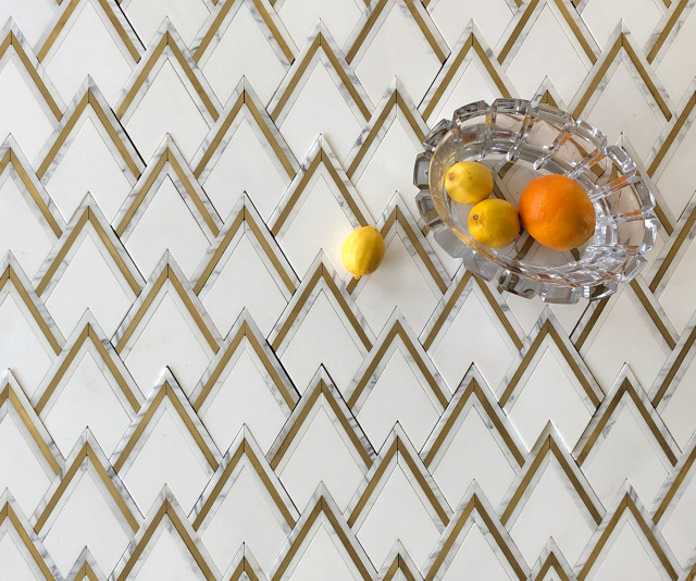 Peak Waterjet Mosaic Calacatta Gold Thassos And Brass Contemporary Mosaic Tile By All