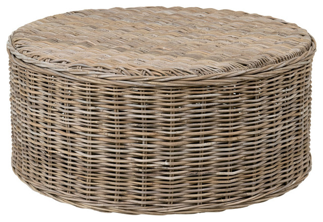 Bromley Gray Rattan Round Coffee Table, Round Wicker Coffee Table With Storage