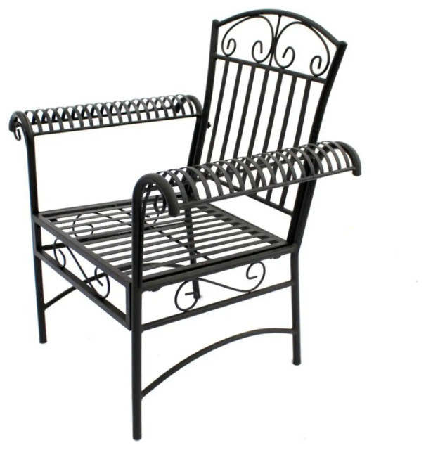 Unique Patio Chair, Heavy Duty Steel Frame With Scrolled Accents, Hammer Silver Mediterranean