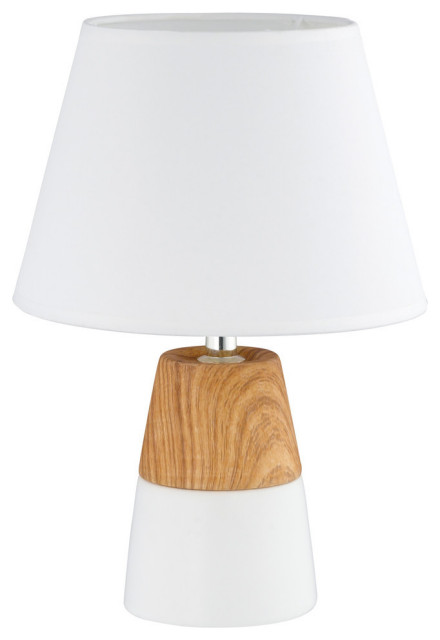 1-Light, 40W Table Lamp, Wood Effect/White