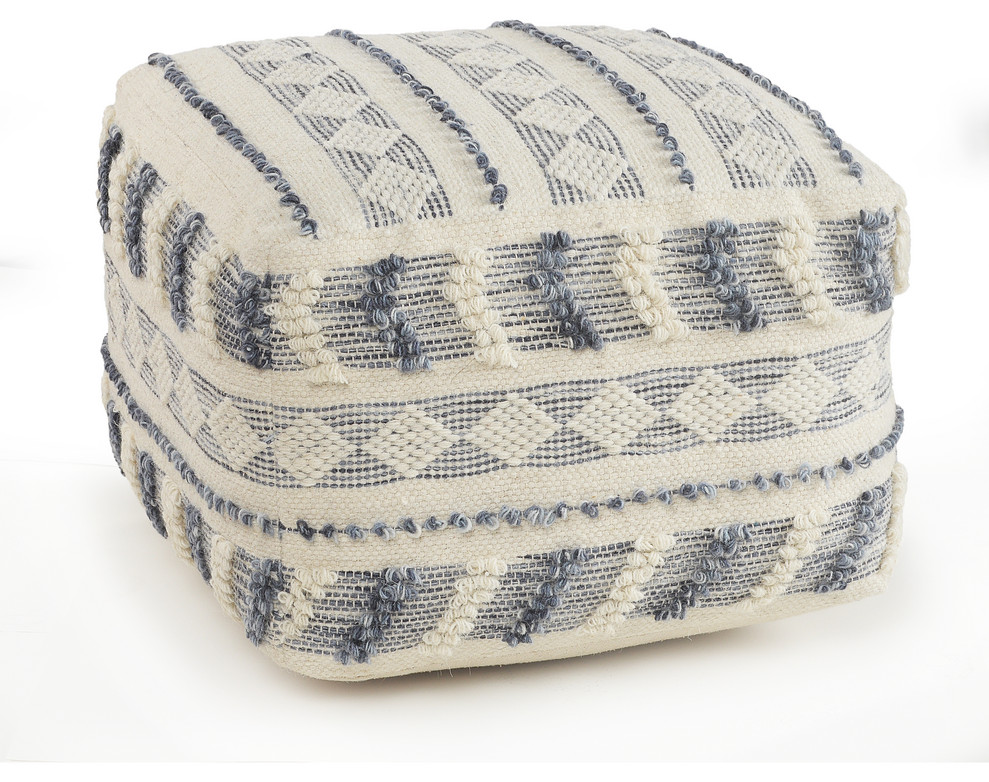 Navy and Ivory Tufted Geometric Pouf