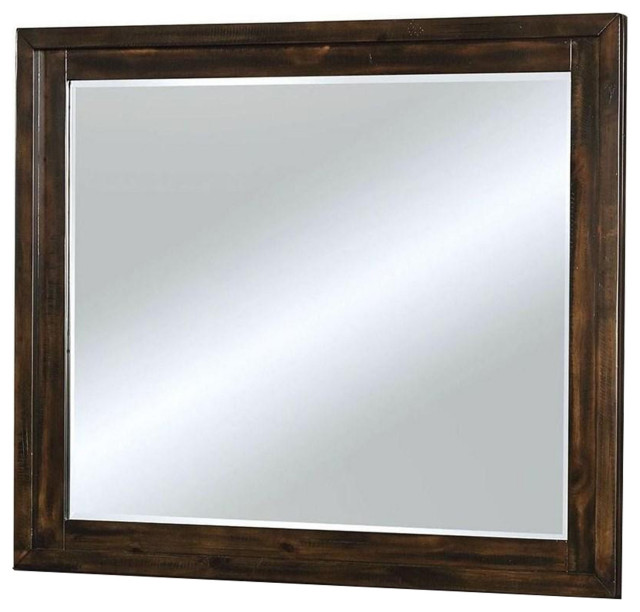 46" Transitional Style Wooden Frame Mirror, Dark Brown Transitional