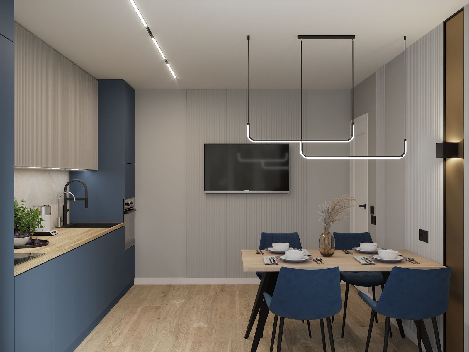 Визуализация дизайн-проекта квартиры 95 м кв, для пары с ребенком