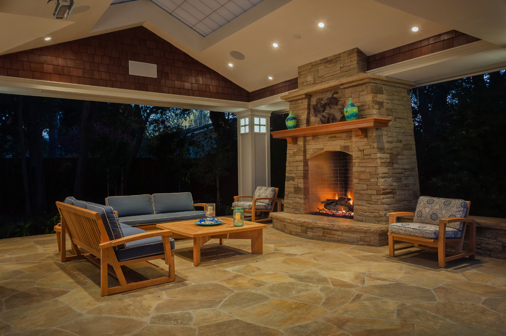 Inspiration for a traditional patio in San Francisco with a fire feature.