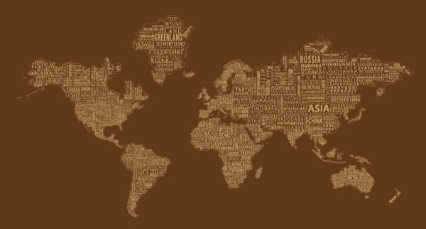 1-world text map wall decal - brown mono - modern - wall decals -