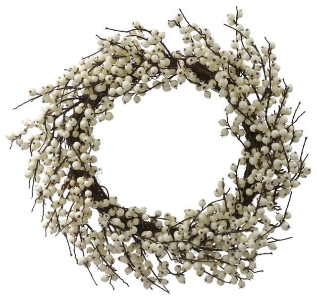 28" Indoor and Outdoor Berry Wreath, White