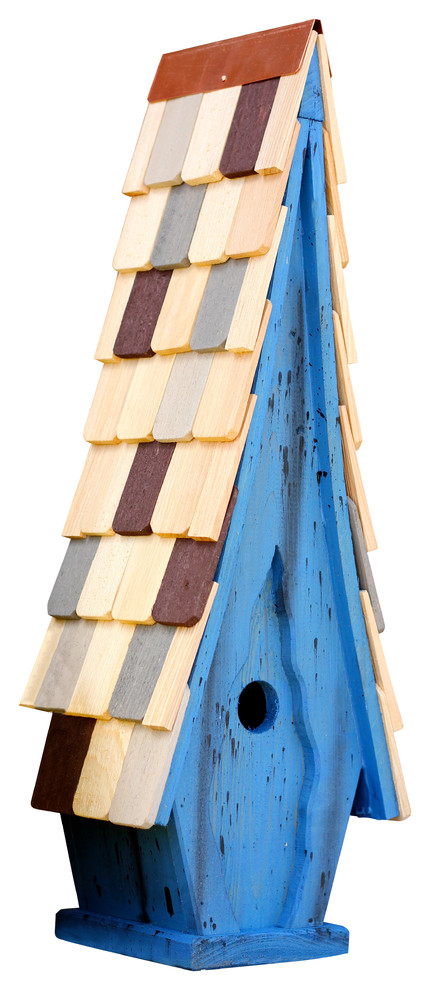 High Cotton Bird House, Blue With Multicolored Roof
