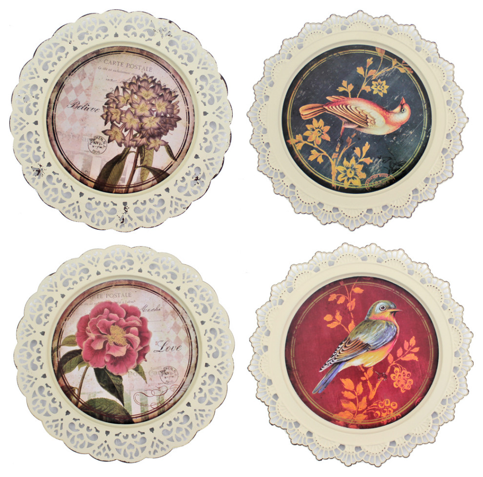 12.6"x0.2"x12.6" MultiColor Vintage Metal Plate Wall Decor Traditional Decorative Plates