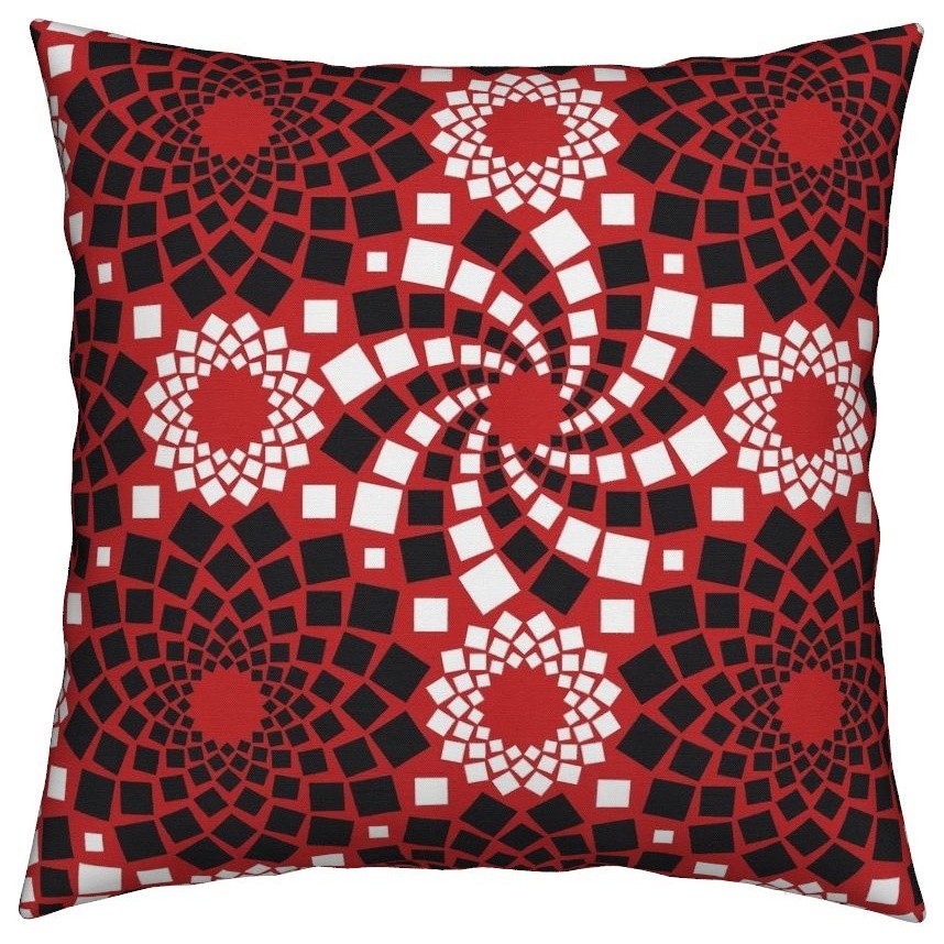 Geometric Squares Floral Flower Colorful Black Throw Pillow