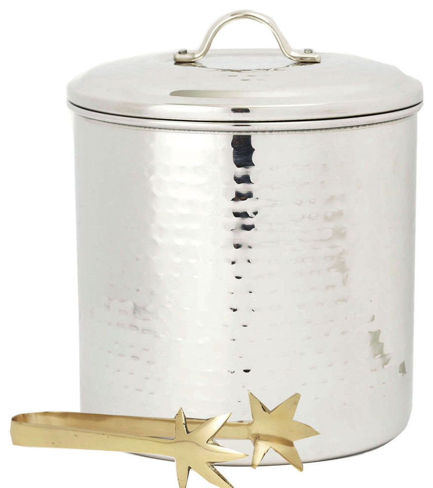 Hammered Stainless Steel Ice Bucket With Liner & Tongs, 3 Qt