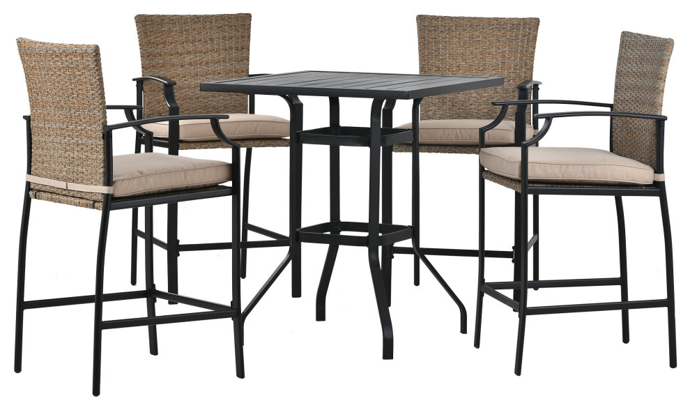5 Pieces Outdoor Patio Rattan Counter Height Dining Table Set With ...