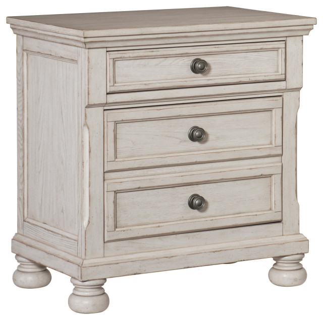 Cottage 2 Drawer Nightstand with Molded Details and Bun feet, Antique