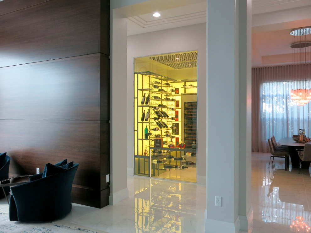 This is an example of a modern wine cellar in Miami.