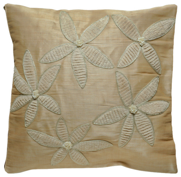 Decorative Pillow Cover with Troca Seashell and Raffia. Beige