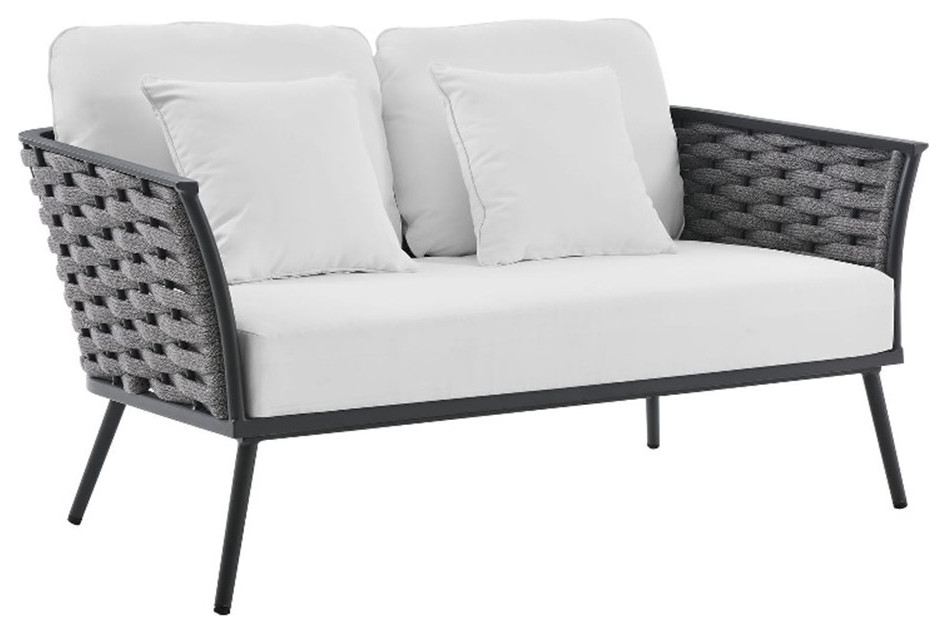 Modway Stance Contemporary Aluminum Fabric Patio Loveseat in Gray/White