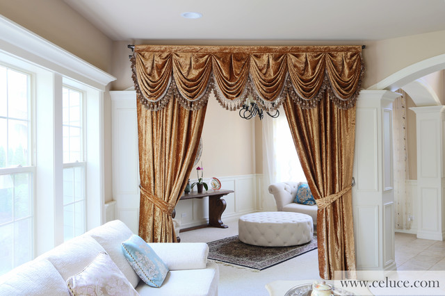 Gold Velvet Pleated Austrian Style Swag Valance Curtains Traditional Seattle By Celuce Houzz