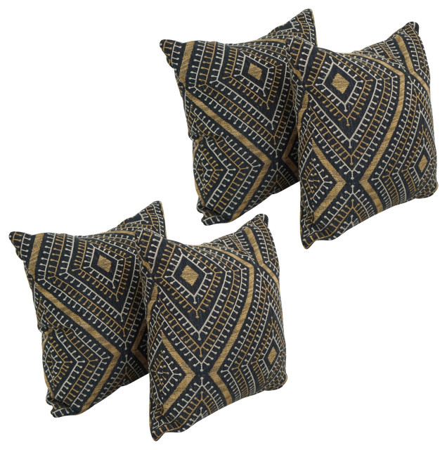 17" Jacquard Throw Pillows With Inserts, Set of 4, Tupelo Earth Contemporary Decorative