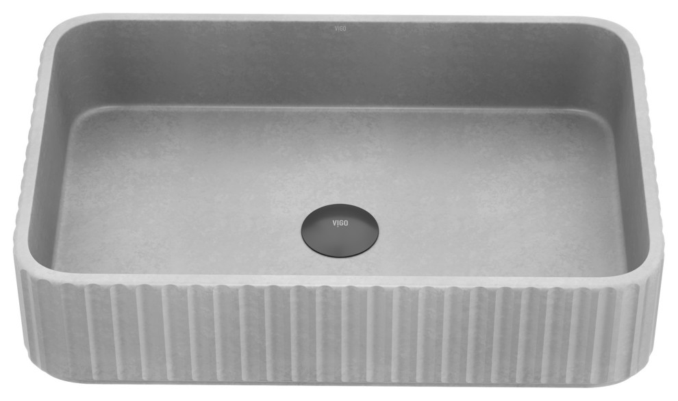 VIGO Windsor Modern Gray Concreto Stone Rectangular Fluted Vessel Sink