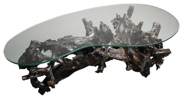 70s driftwood coffee table kidney shaped glass top - modern 70s driftwood coffee table kidney shaped glass top - modern
